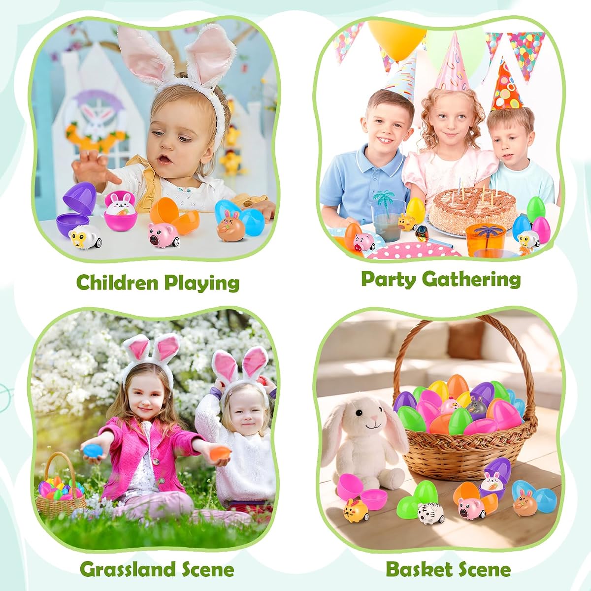 Sixteen prefilled plastic Easter eggs each containing an animal pull-back car — view 4