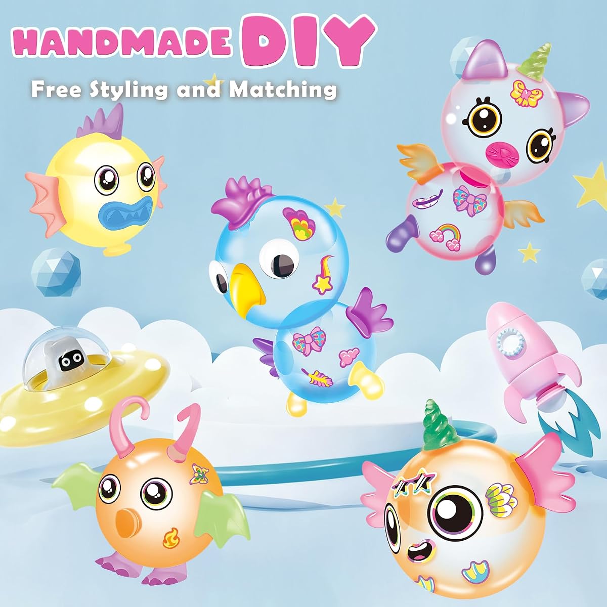 Sticky balloon refill pack with deco parts, connectors and sticker sheets — view 4