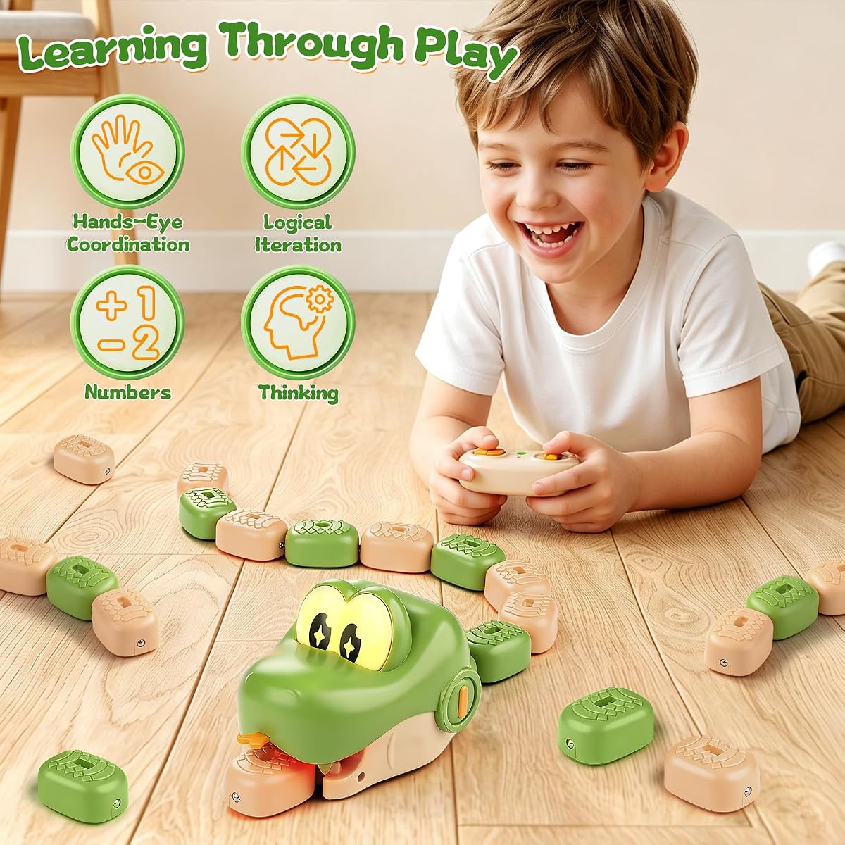 Two remote control snake toys with magnetic blocks and light-up heads — view 6