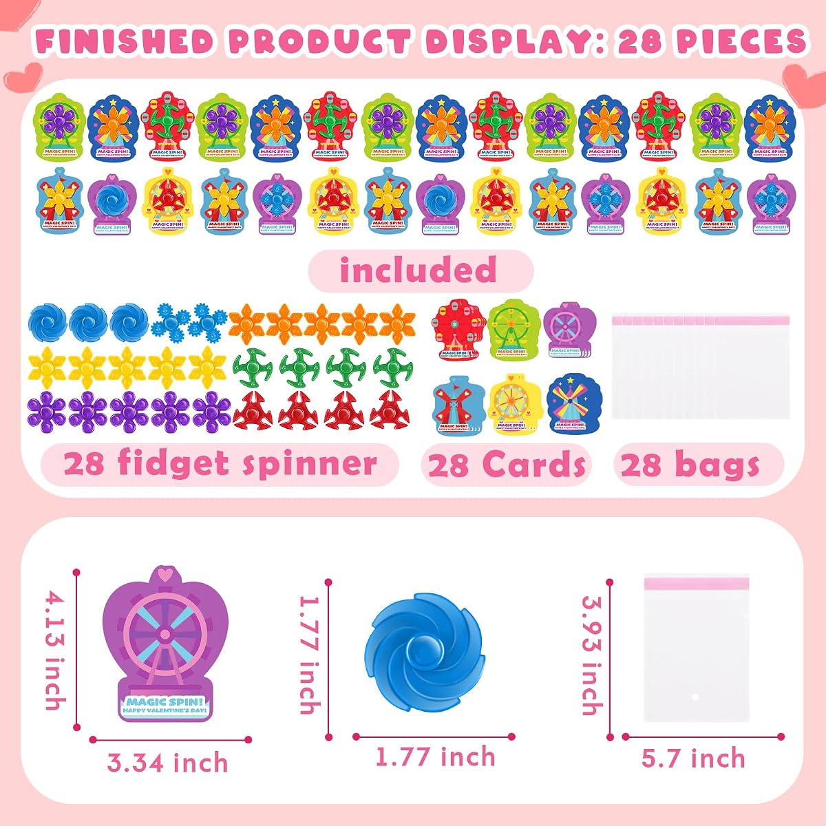 Twenty-eight mini fidget spinners with Ferris wheel gift cards and clear bags — view 2