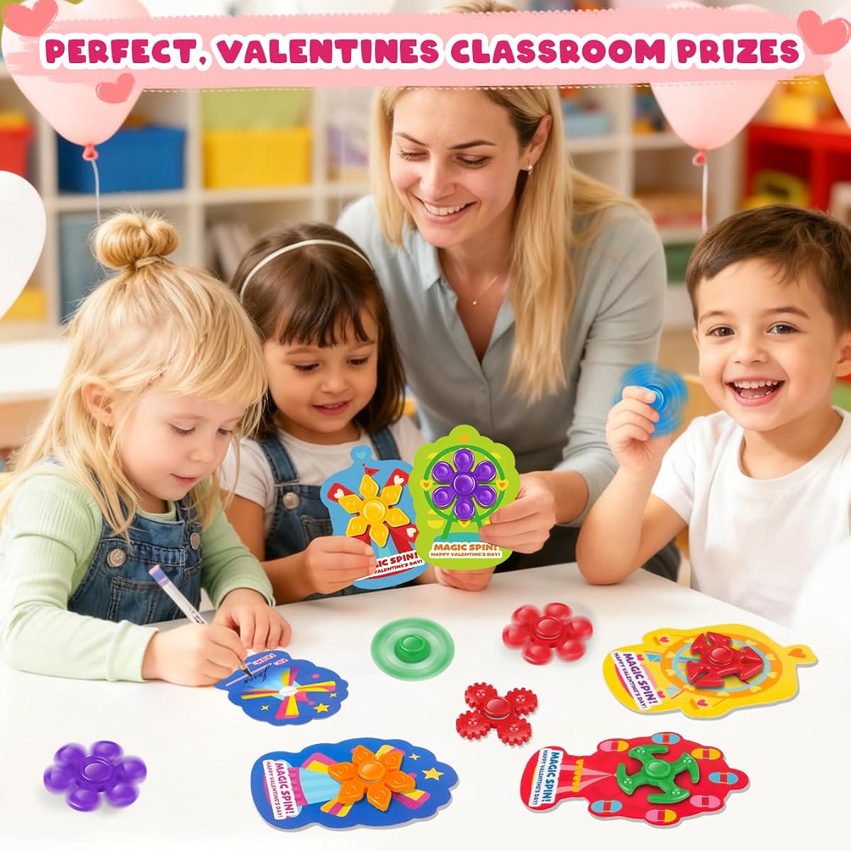 Twenty-eight mini fidget spinners with Ferris wheel gift cards and clear bags — view 6