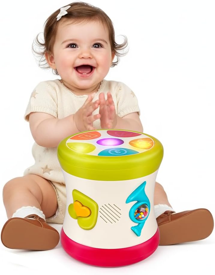 Five-in-one musical baby drum with light-up panel and learning buttons