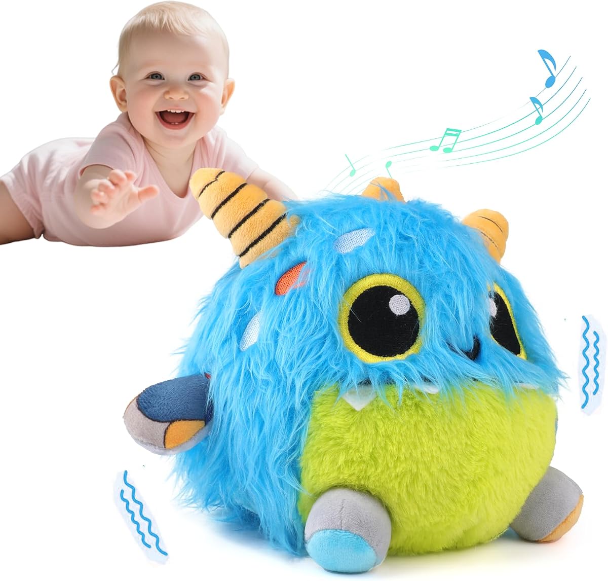 Crawling monster sensory plush toy with a tappable shell